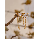 Josephine Dangle Chain Earrings – Chic Rectangular Studs, Waterproof | Huna Jewelry