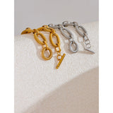 Xenia Textured Chain Bracelet – Modern Oval & Round Links with Toggle | Huna Jewelry