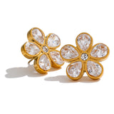 Dalia Cubic Zirconia Flower Stud Earrings – Waterproof, Elegant & Dazzling | Huna Jewelry