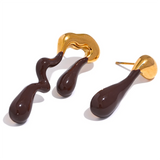 Kimberly Asymmetry Enamel Stud Earrings – Modern Geometric Charm in White & Brown | Huna Jewelry