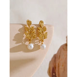 Octavia Leaves Pearl Earrings – Hypoallergenic, Classic & Stylish | Huna Jewelry