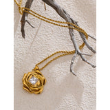 Lillian Rose Pendant Necklace – Gold Rope Chain with Zirconia Stone | Huna Jewelry