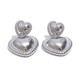 Kirsten Double Heart Drop Earrings – Romantic Chic with Modern Shine | Huna Jewelry