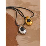Suki Long Leather Necklace – Water Drop Pendant Statement Jewelry | Huna Jewelry