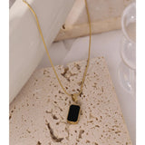 Talia Rectangle Pendant Necklace – Sleek Black & White Minimalist Jewelry | Huna Jewelry