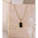Talia Rectangle Pendant Necklace – Sleek Black & White Minimalist Jewelry | Huna Jewelry
