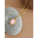 Tracey Pink Oval Pendant Necklace – Vintage Style with Mini Pearls | Huna Jewelry