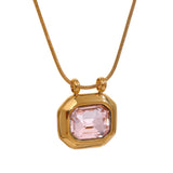 Youra Square Pendant Necklace – Sparkling with Colorful Zirconia Stones | Huna Jewelry