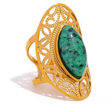 Ulla Green Stone Cuff Ring – Wide Vintage Statement Jewelry | Huna Jewelry