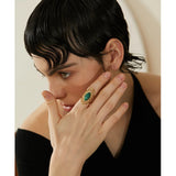 Ulla Green Stone Cuff Ring – Wide Vintage Statement Jewelry | Huna Jewelry