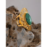 Ulla Green Stone Cuff Ring – Wide Vintage Statement Jewelry | Huna Jewelry