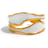 Ulyssa White Enamel Ring – Irregular 3-Layer Waterproof Cuff | Huna Jewelry