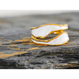 Ulyssa White Enamel Ring – Irregular 3-Layer Waterproof Cuff | Huna Jewelry