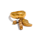 Valeria Charm Ring – Polished Band with Dangling Beads & Chili Charms | Huna Jewelry