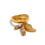Valeria Charm Ring – Polished Band with Dangling Beads & Chili Charms | Huna Jewelry