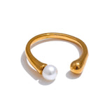 Valerie Pearl Cuff Ring – Open Adjustable Band with Elegant Pearl Accent | Huna Jewelry