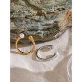 Valerie Pearl Cuff Ring – Open Adjustable Band with Elegant Pearl Accent | Huna Jewelry