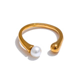 Valerie Pearl Cuff Ring – Open Adjustable Band with Elegant Pearl Accent | Huna Jewelry