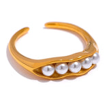 Vanessa Pearl Open Cuff Ring – Thin Waterproof Adjustable Jewelry | Huna Jewelry