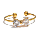 Vanya Bow Open Cuff Ring – Dainty Zirconia Adjustable Jewelry | Huna Jewelry