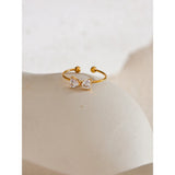 Vanya Bow Open Cuff Ring – Dainty Zirconia Adjustable Jewelry | Huna Jewelry
