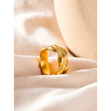 Vera Geometric Wide Band Ring – Textured Waterproof Statement Jewelry | Huna Jewelry
