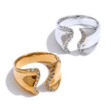 Victoria Wave Open Cuff Ring – Geometric CZ Statement Jewelry | Huna Jewelry