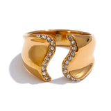 Victoria Wave Open Cuff Ring – Geometric CZ Statement Jewelry | Huna Jewelry
