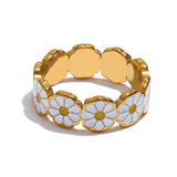 Viola Daisy Flower Ring – Delicate White Floral Jewelry | Huna Jewelry
