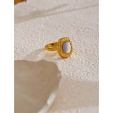 Violet Shell Statement Ring – Hammered Metal Geometric Jewelry | Huna Jewelry