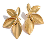 Lena Leaves Flower Stud Earrings - Hypoallergenic & Waterproof | Huna Jewelry