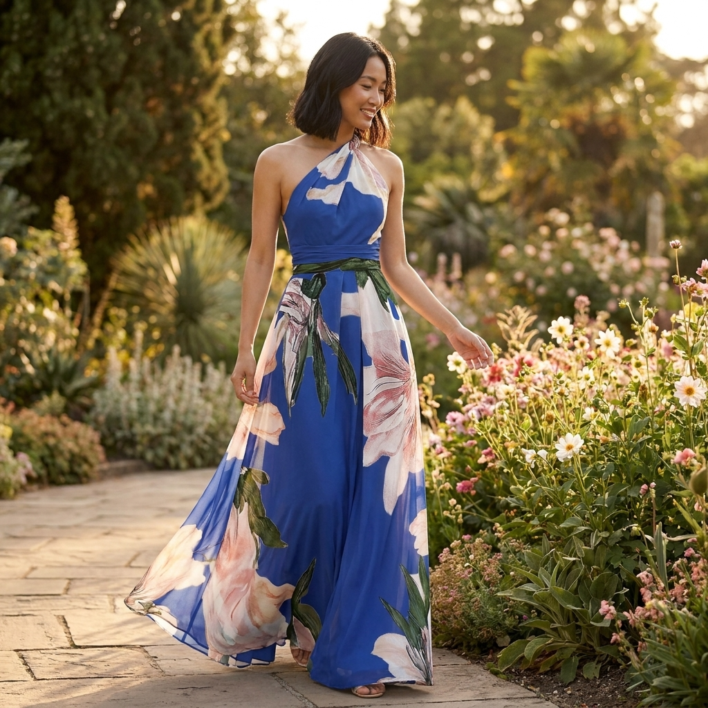 The Calista – Women's Asymmetric Neckline Maxi Dress | Huna