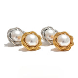 Izzie Pearl Flower Stud Earrings – Elegant Round Design | Huna Jewelry