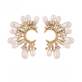 Dallas Pearl Flower Earrings – Elegant Studs for Daily Chic Style | Huna Jewelry