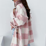 Chic Women's Checked Fleece Jacket with Collar - Cozy, Stylish Outerwear for Fall & Winter Fashion