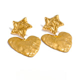 Dahlia Star & Heart Drop Earrings – Textured, Trendy Statement | Huna Jewelry
