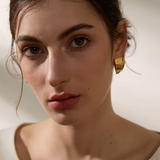 Delphine Square Stud Earrings – Glossy Layered Stainless Steel | Huna Jewelry