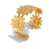 Dolce Floral Cuff Bracelet – Wide Open Bangle, Water-Resistant Design | Huna Jewelry