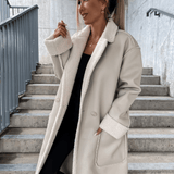 Women's Fleece Lined Leather Coat with Belt - Stylish Long Jacket for Warmth and Comfort in Cold Weather